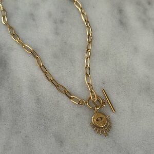 Gold Evil Eye Pendant Chain Link Necklace 

Brand New